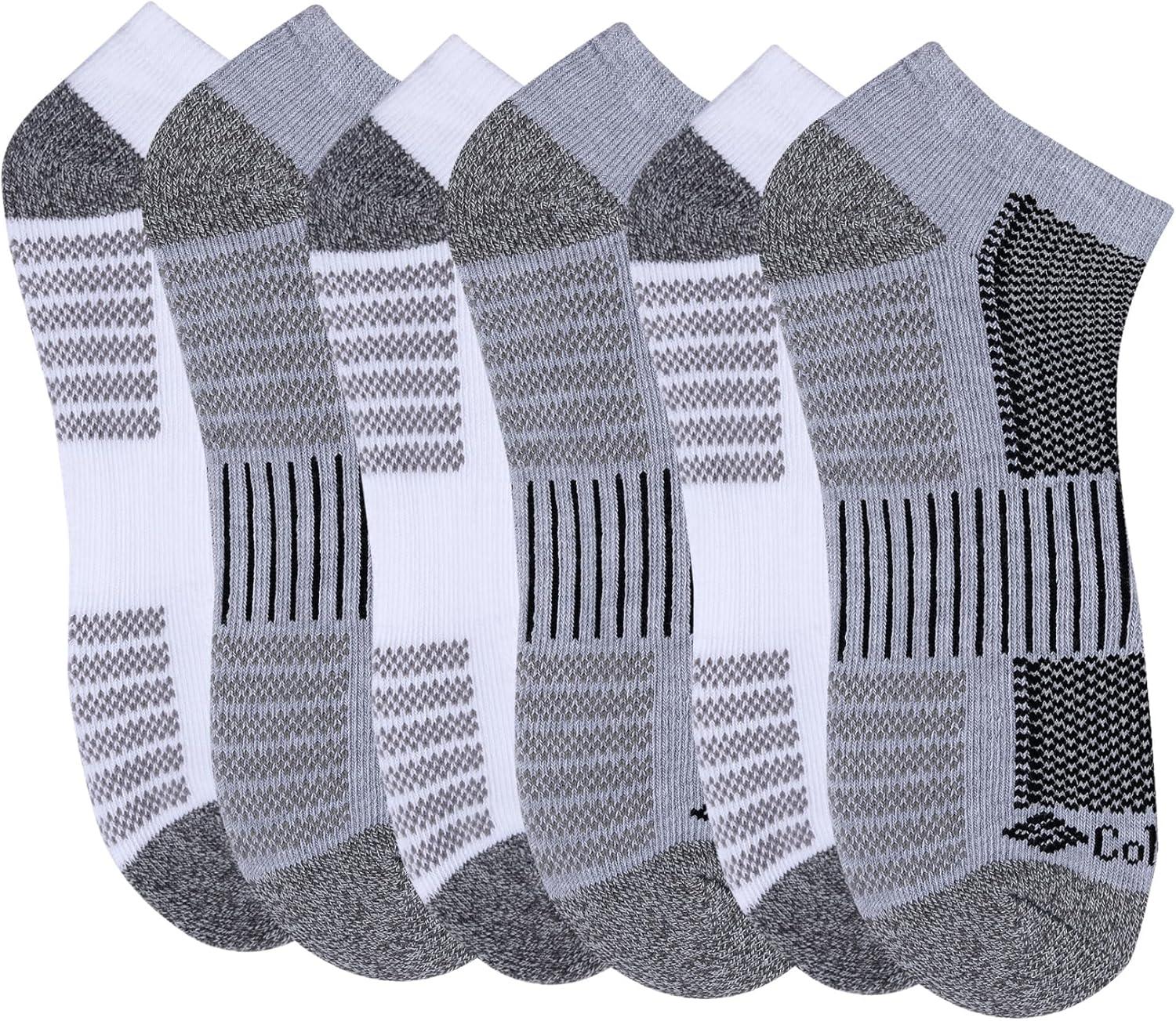 imageColumbia Mens Athletic Cushioned Arch Support No Show Socks MultipackGreyWhite 6 Pairs