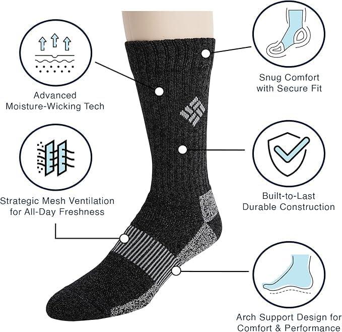imageColumbia Mens Moisture Control Crew Socks Multipack White 6 Pairs 612