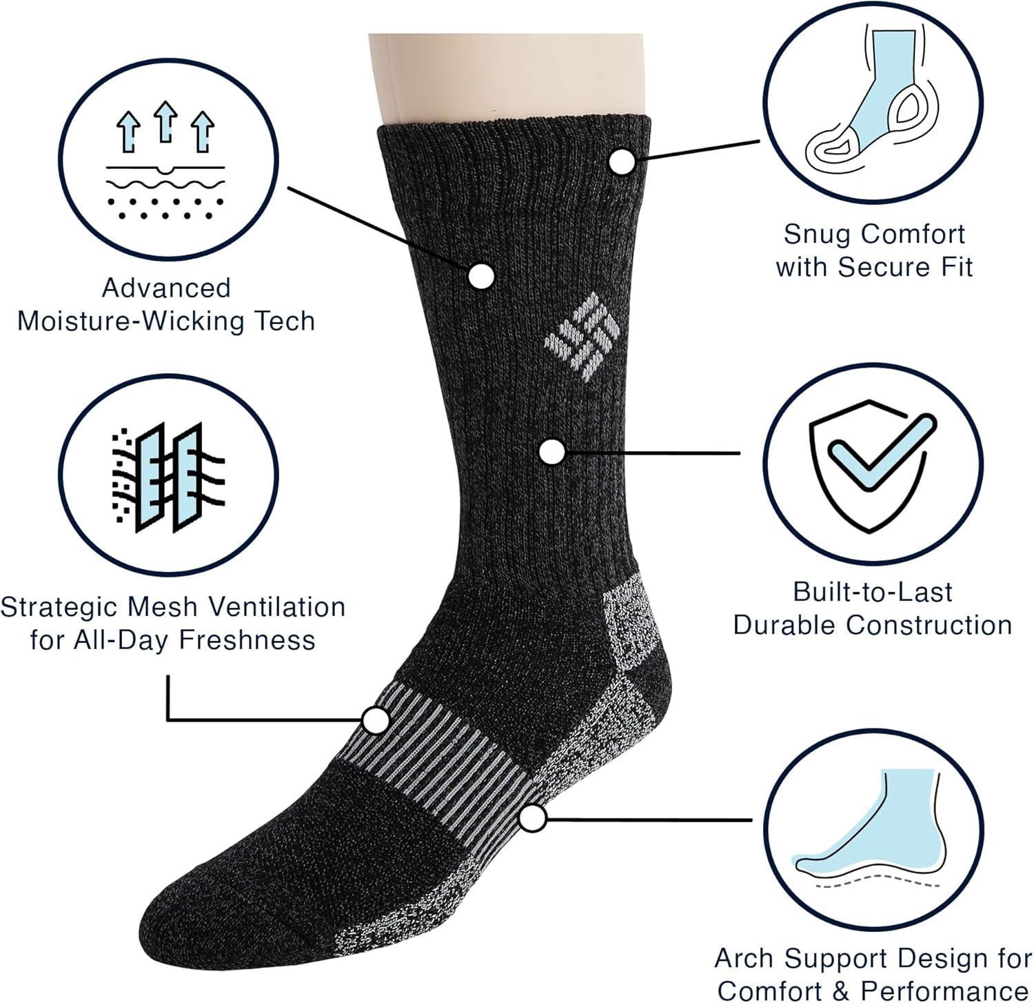 imageColumbia Mens Moisture Control Crew Socks MultipackBlack 4 Pairs
