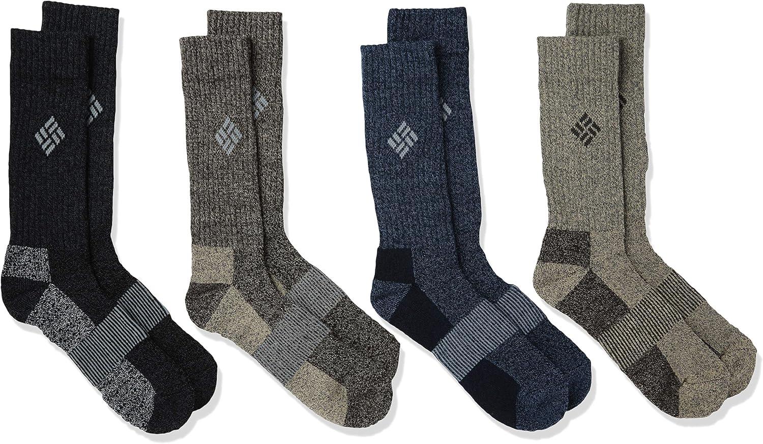 imageColumbia Mens Moisture Control Crew Socks MultipackBlackBrownNavyKhaki 4 Pairs