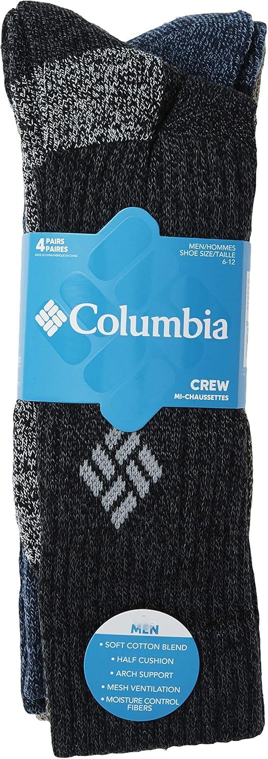 imageColumbia Mens Moisture Control Crew Socks MultipackBlackBrownNavyKhaki 4 Pairs