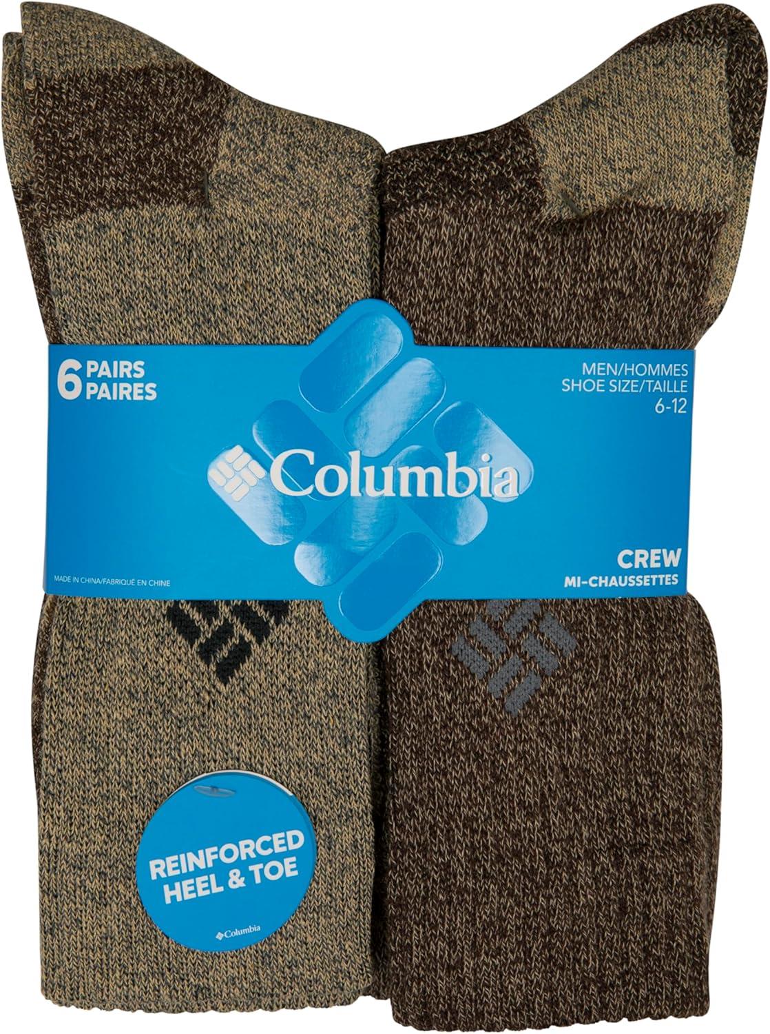 imageColumbia Mens Moisture Control Crew Socks MultipackKhakiBrown 6 Pairs