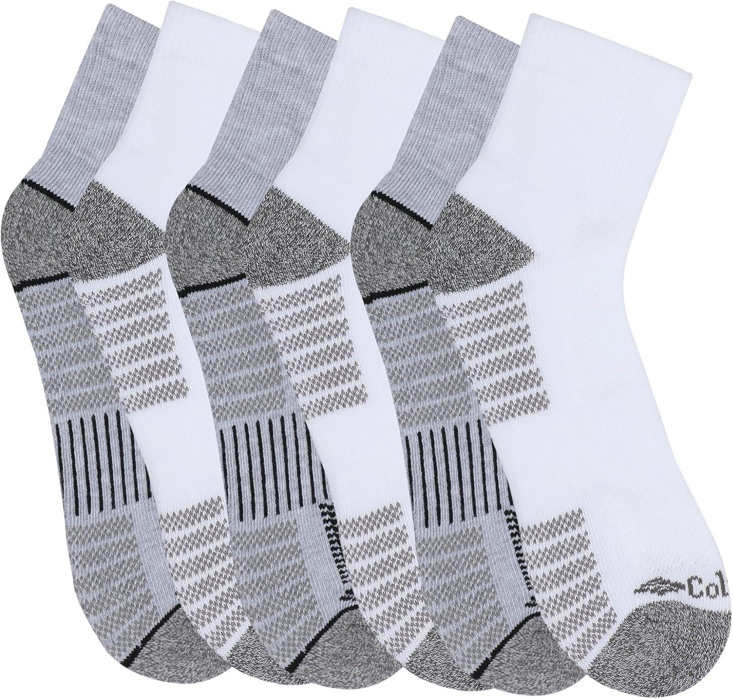 imageColumbia Mens Quarter Cushioned Arch Support Socks 6PackGreyWhite 6 Pairs