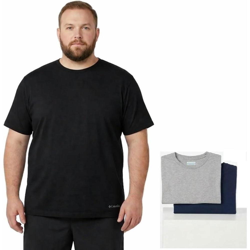 imageColumbia Mens Big amp Tall Cotton Stretch Crew Neck TeeBlackLite Heather GreyNavy
