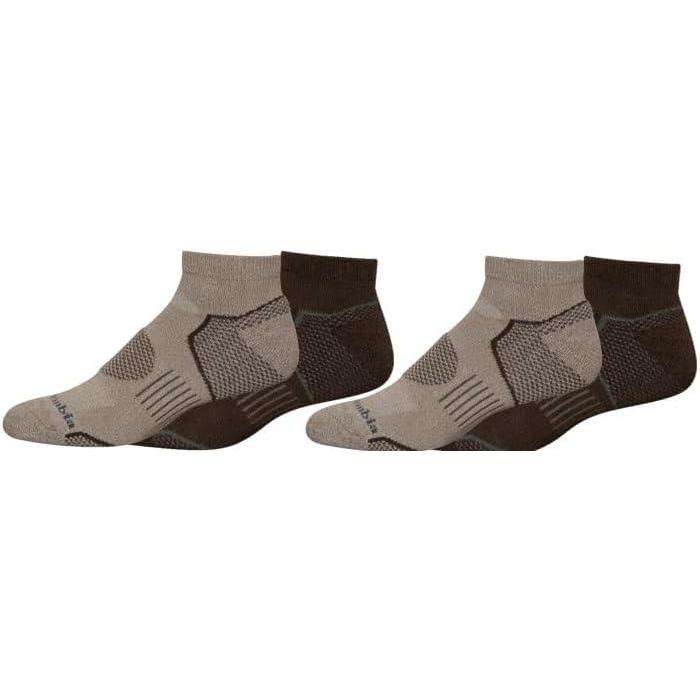 imageColumbia Mens Low Cut Omni Wick Balance Point Walking Socks 4packKhakiBrown 4 Pairs