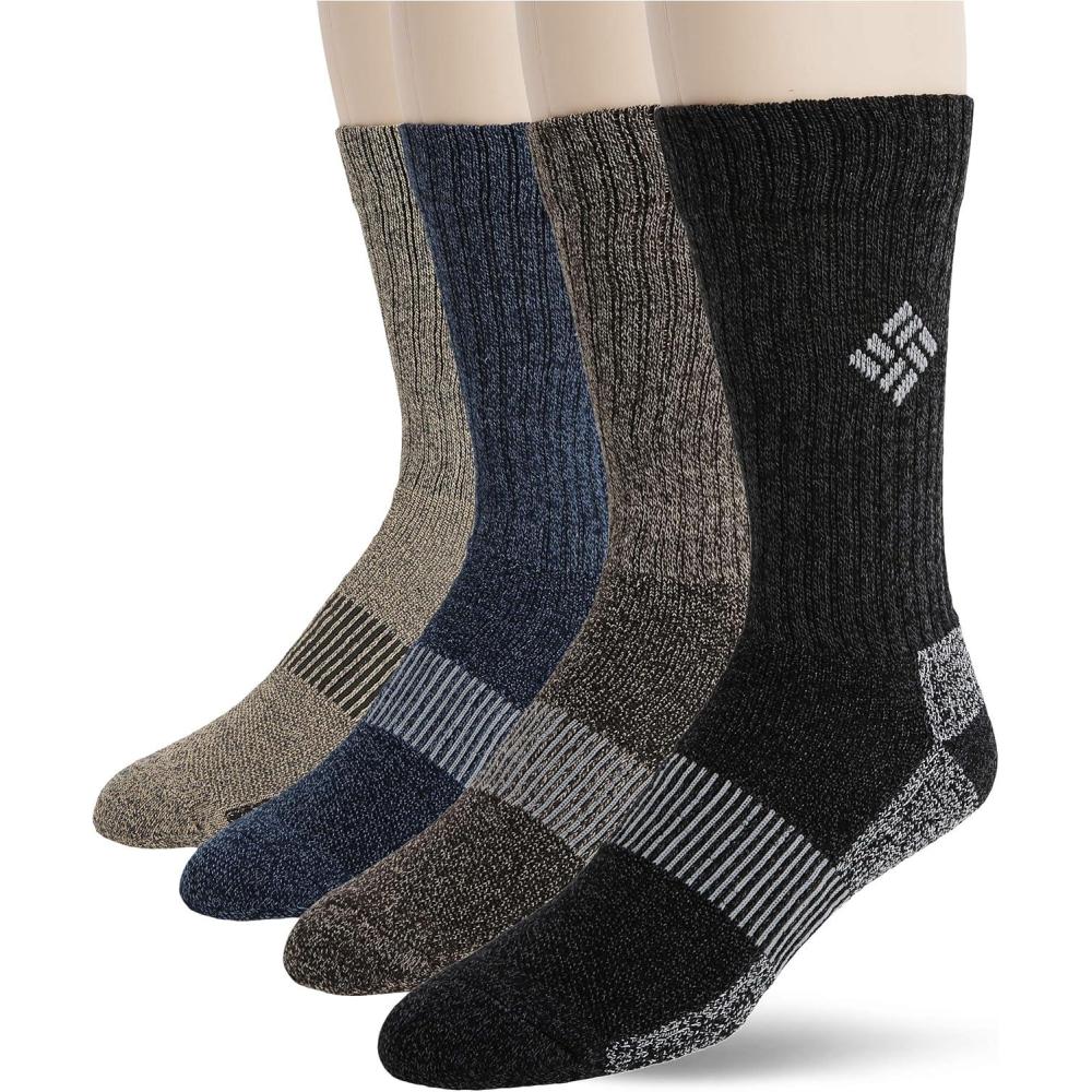 imageColumbia Mens Moisture Control Crew Socks MultipackBlackBrownNavyKhaki 4 Pairs