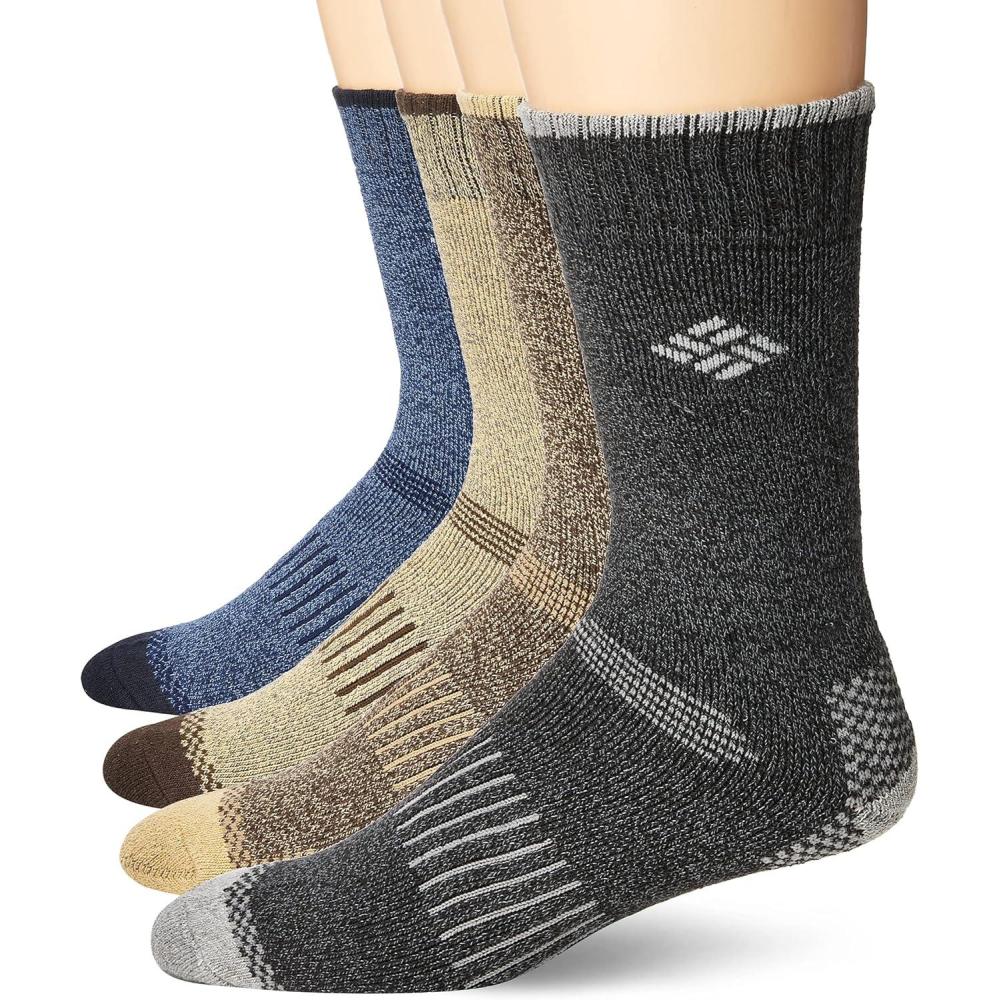imageColumbia Mens Moisture Control Crew Socks MultipackBrownBlueGreyKhaki 4 Pairs
