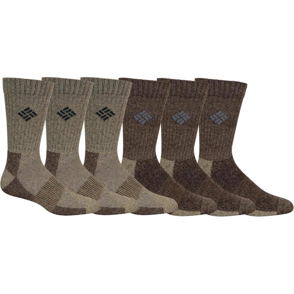 imageColumbia Mens Moisture Control Crew Socks MultipackKhakiBrown 6 Pairs