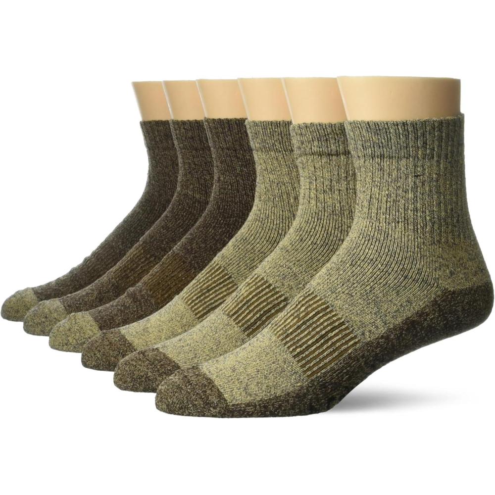 imageColumbia Mens Moisture Control Quarter Crew Socks 6PackKhakiBrown 6 Pairs