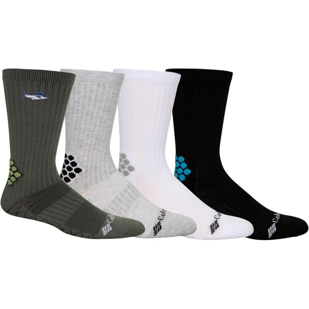imageColumbia Mens Pfg Performance Fishing Gear Crew Socks With Embroidered Detail MultipackCypress  Heather Grey  White  Black 4 Pairs