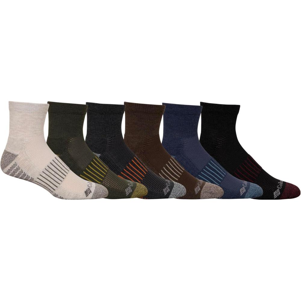 imageColumbia Mens Quarter Cushioned Arch Support Socks 6PackBeigeStoneCharcoalBrownBlueBlack 6 Pairs