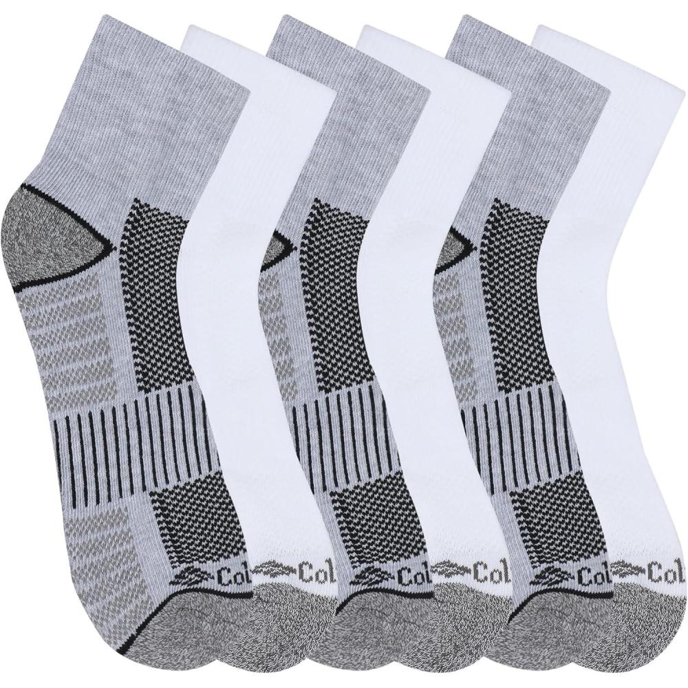 imageColumbia Mens Quarter Cushioned Arch Support Socks 6PackGreyWhite 6 Pairs