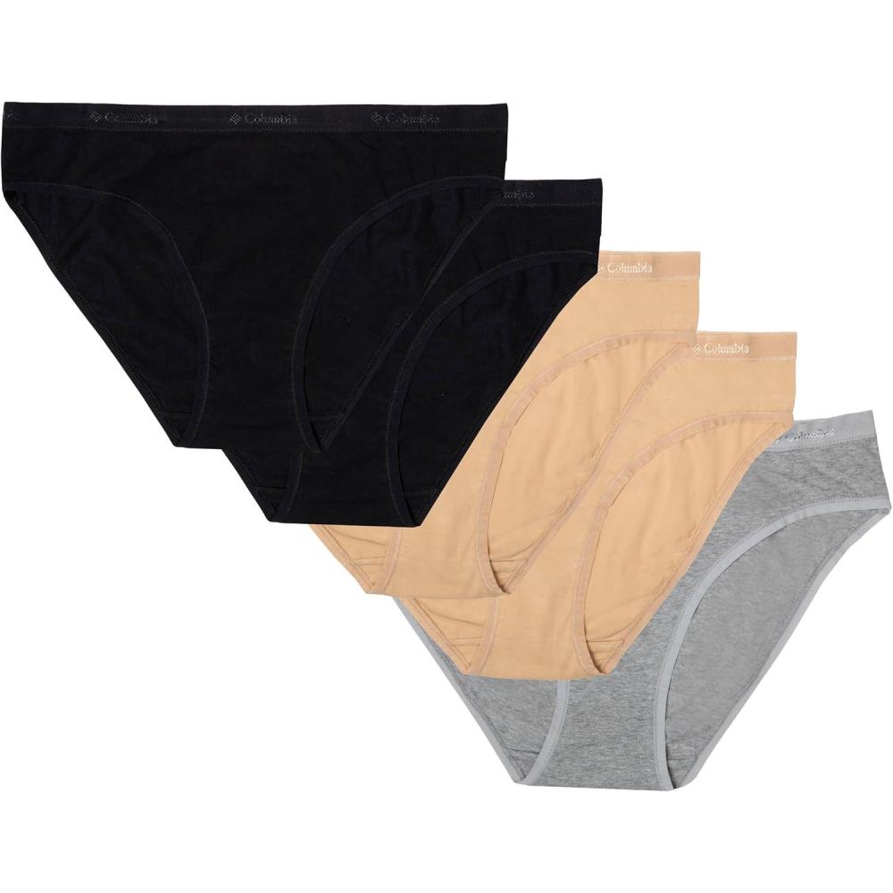 imageColumbia Womens 4way Stretch Cotton Bikini 5packBlackCanoe NudeHeather Grey