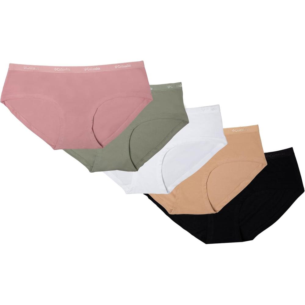 imageColumbia Womens 4way Stretch Cotton Hipster 5packBlackPinkWhiteNudeGreen