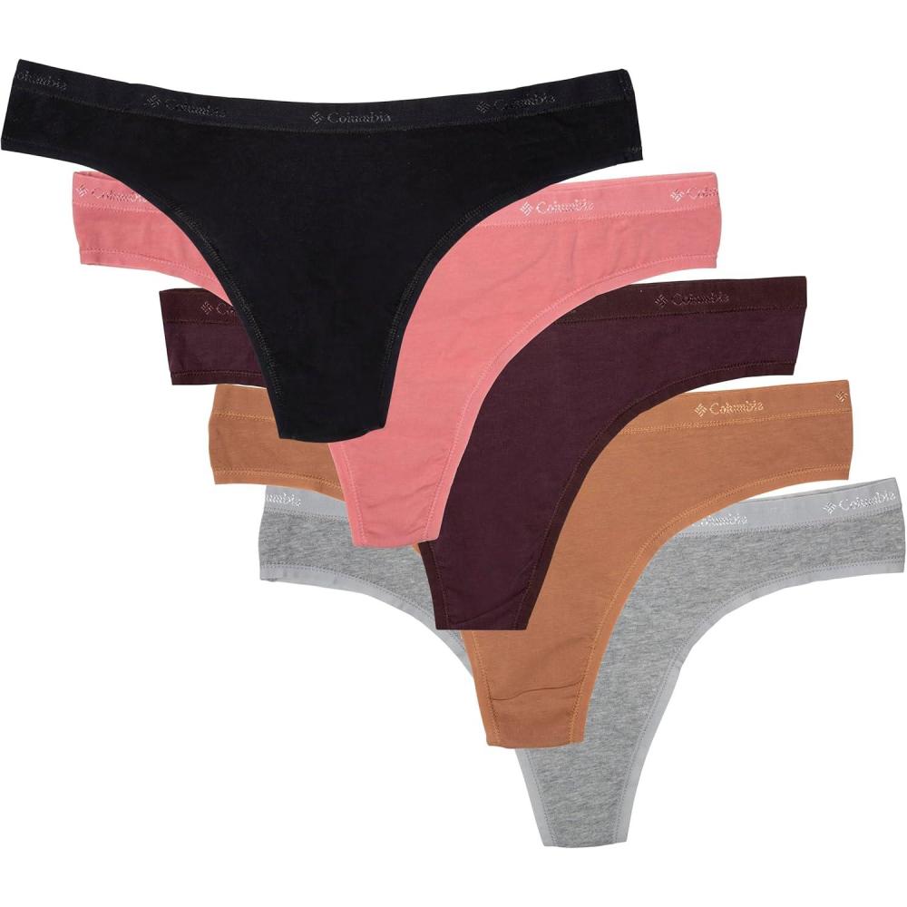 imageColumbia Womens 4way Stretch Cotton Thong 5packBlackHeather GreyCamel BrownMoon VistaAgave Pink