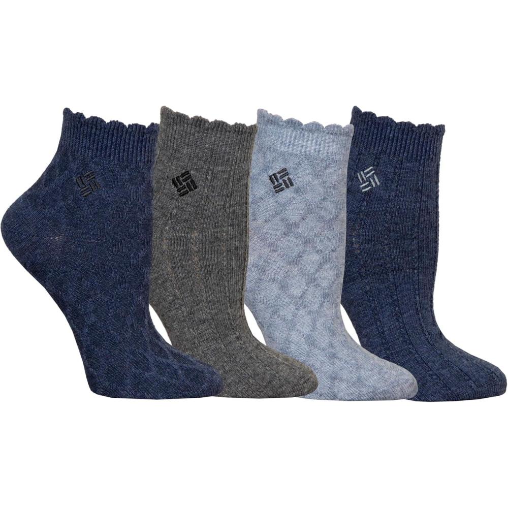 imageColumbia Womens Flatknit Textured Quarter Socks 4packDark BlueLight BlueHeather Grey