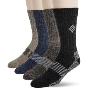 Columbia Men’s Moisture Control Crew Socks Multipack(Black/Brown/Navy/Khaki (4 Pairs))
