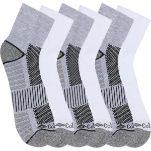 Columbia Men’s Quarter Cushioned Arch Support Socks (6-Pack)(Grey/White (6 Pairs))