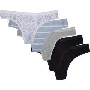 Columbia Women’s 4-way Stretch Cotton Thong 5-pack(Black/Heather Grey/Striped/Paisley)