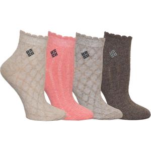 Columbia Women’s Flat-knit Textured Quarter Socks 4-pack(Khaki/Salmon/Brown)
