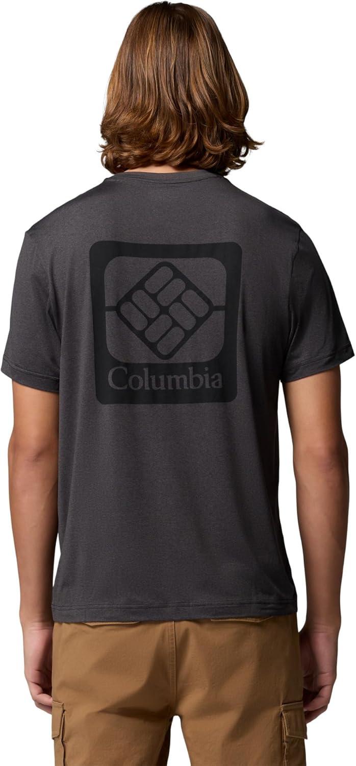 imageColumbia Mens Parsons Point Short Sleeve Back Graphic TeeBlack HeatherAthletic Gem Badge