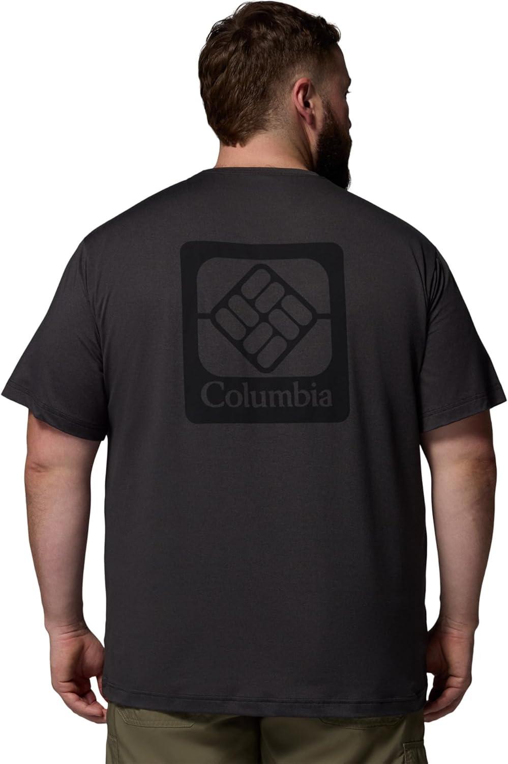 imageColumbia Mens Parsons Point Short Sleeve Back Graphic TeeBlack HeatherAthletic Gem Badge