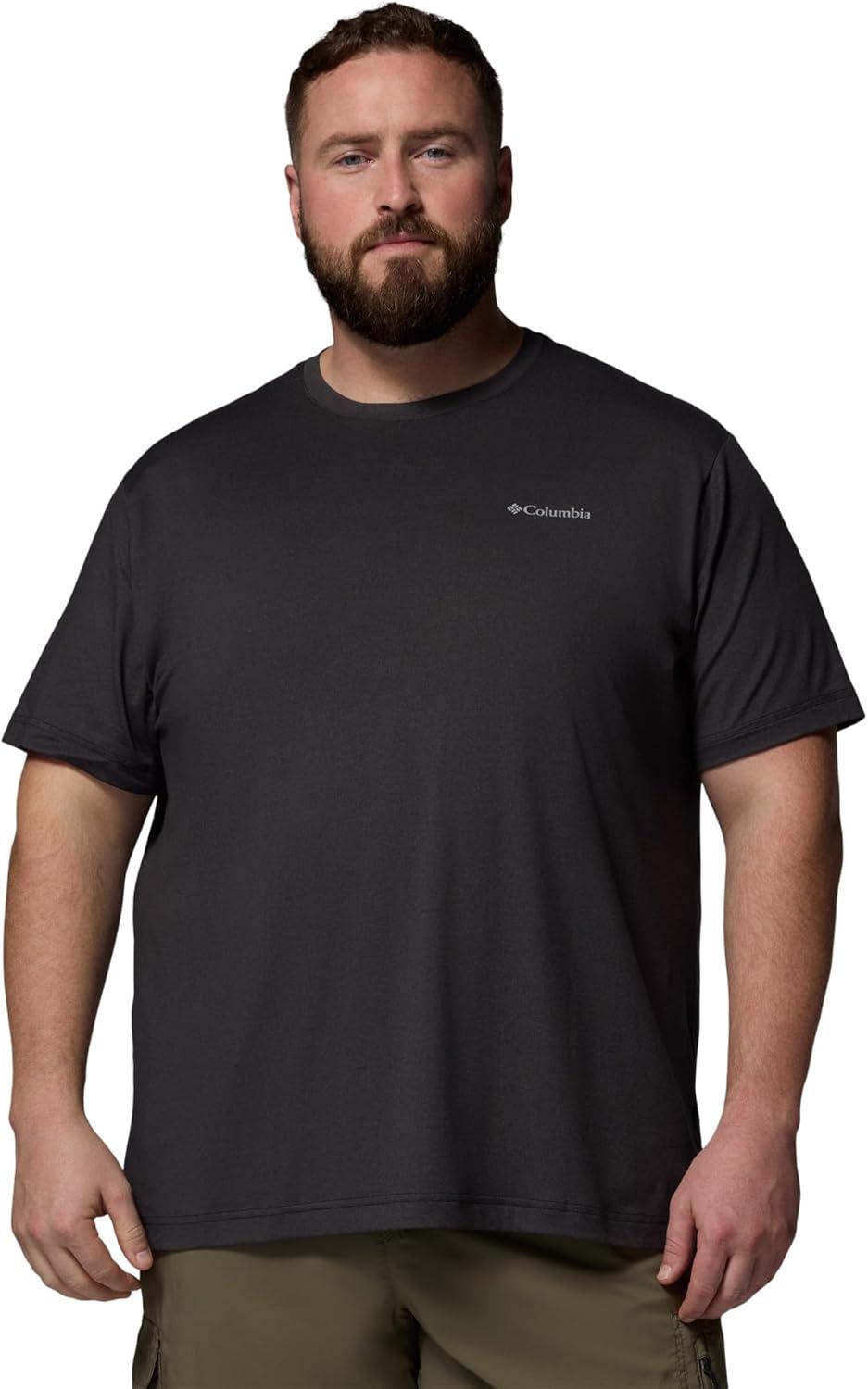imageColumbia Mens Parsons Point Short Sleeve Back Graphic TeeBlack HeatherAthletic Gem Badge