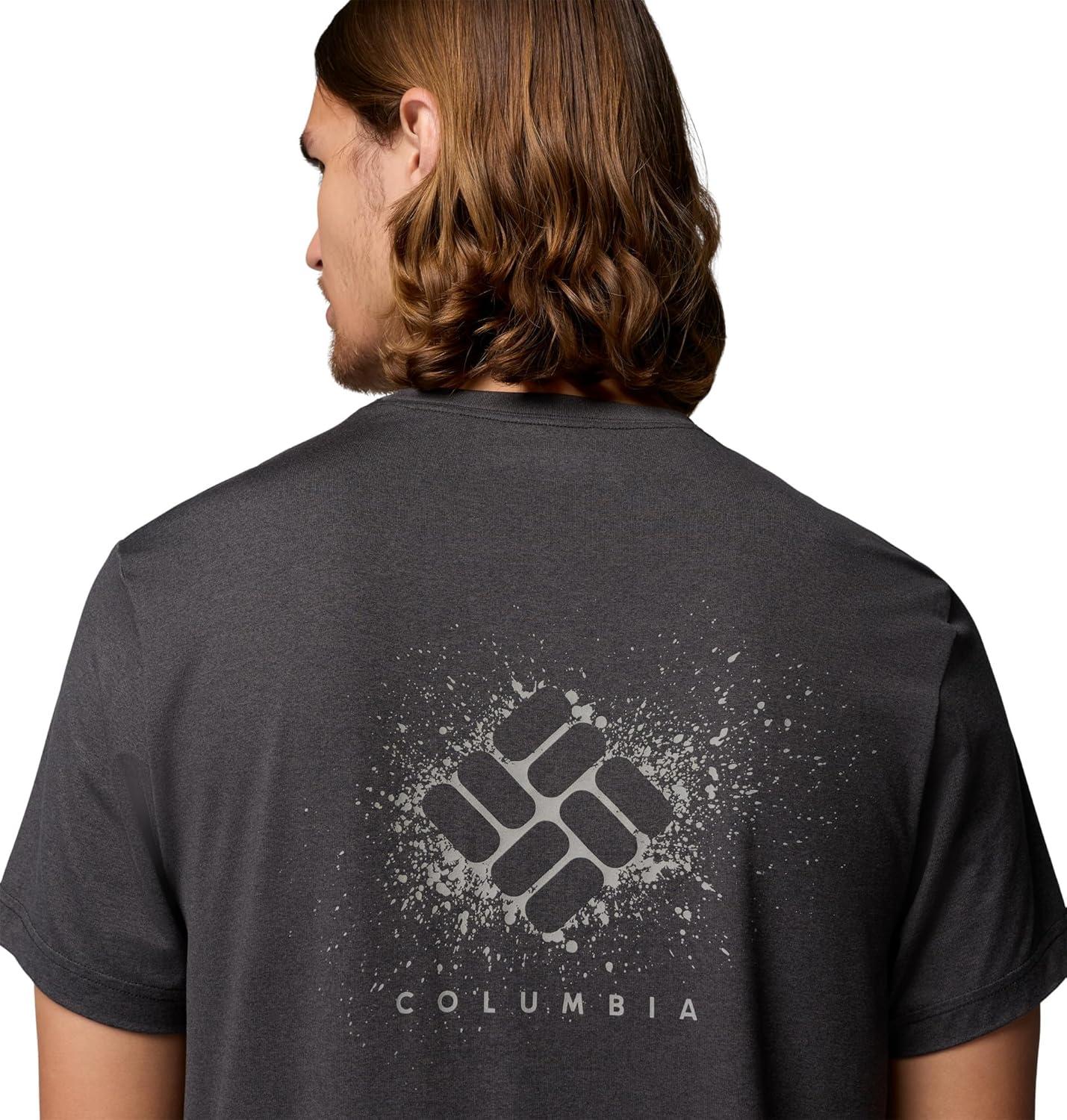 imageColumbia Mens Parsons Point Short Sleeve Back Graphic TeeBlack HeatherSplatter Gem