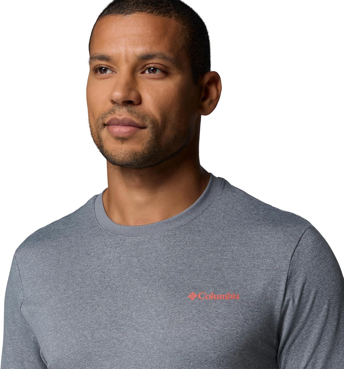 imageColumbia Mens Parsons Point Short Sleeve Back Graphic TeeCity Grey HeatherLinear Peaks