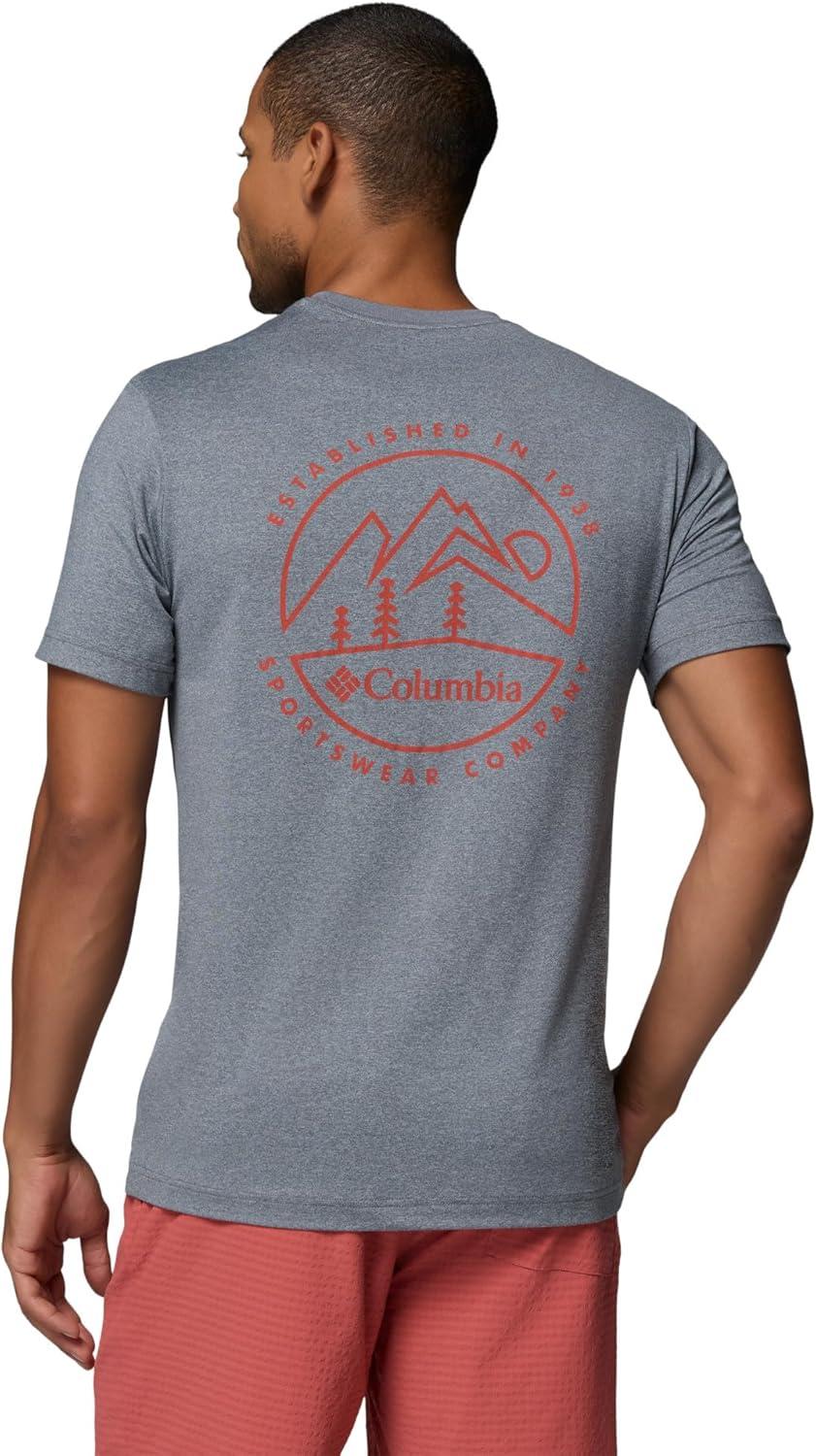 imageColumbia Mens Parsons Point Short Sleeve Back Graphic TeeCity Grey HeatherLinear Peaks