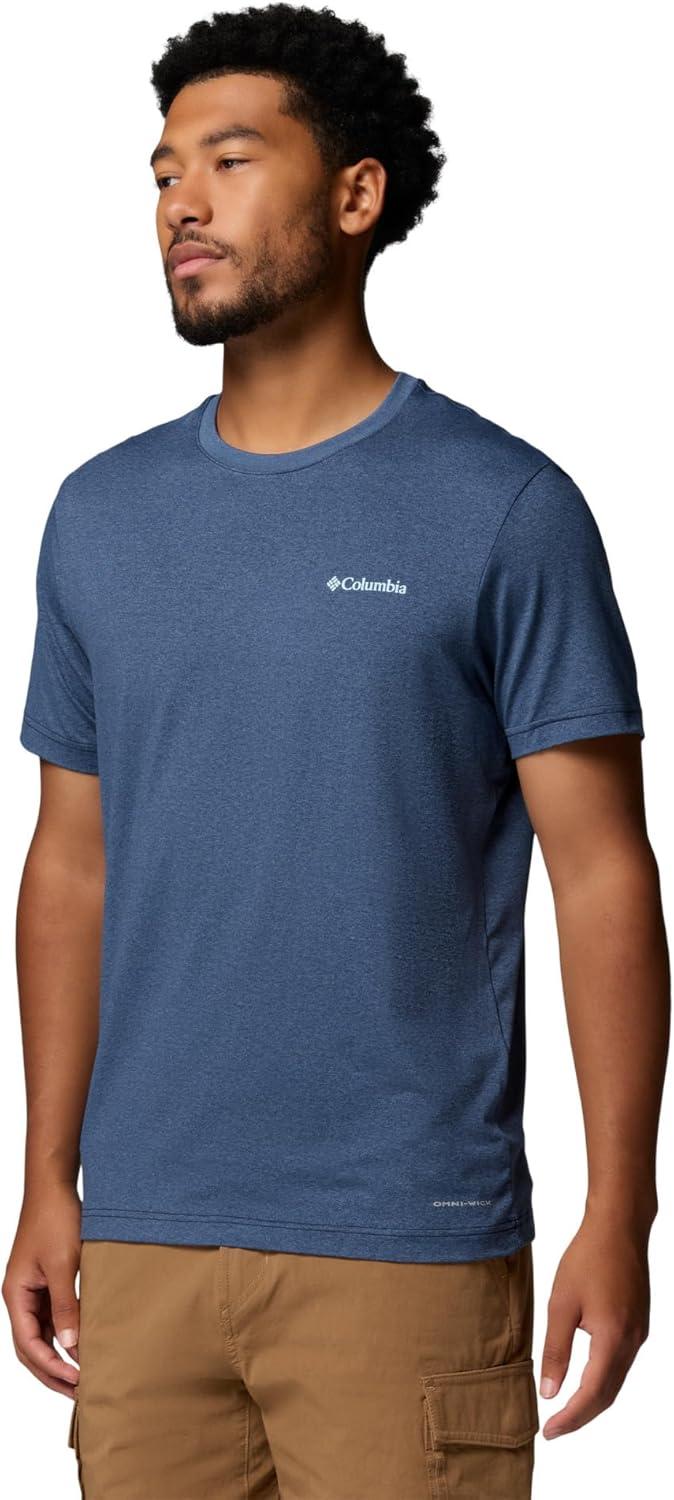 imageColumbia Mens Parsons Point Short Sleeve Back Graphic TeeCollegiate Navy HeatherLinear Peaks