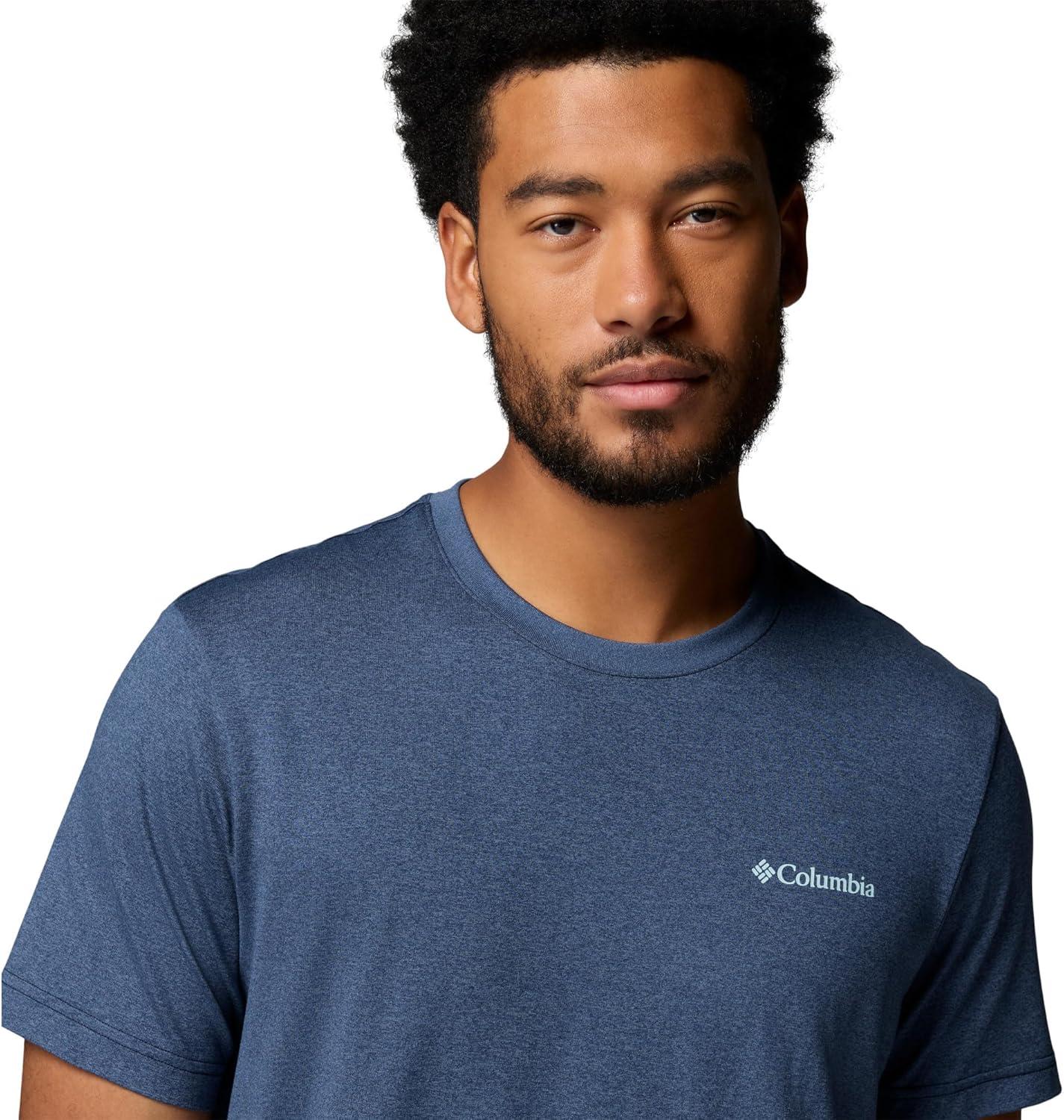imageColumbia Mens Parsons Point Short Sleeve Back Graphic TeeCollegiate Navy HeatherLinear Peaks