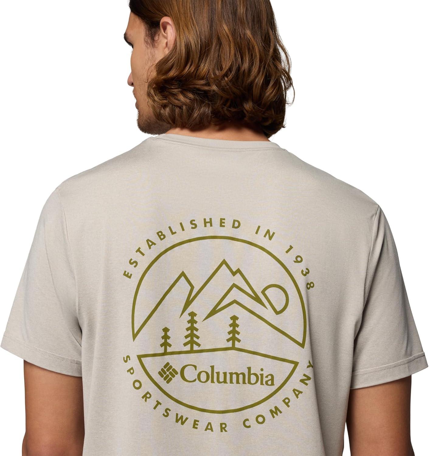 imageColumbia Mens Parsons Point Short Sleeve Back Graphic TeeDark Stone HeatherLinear Peaks