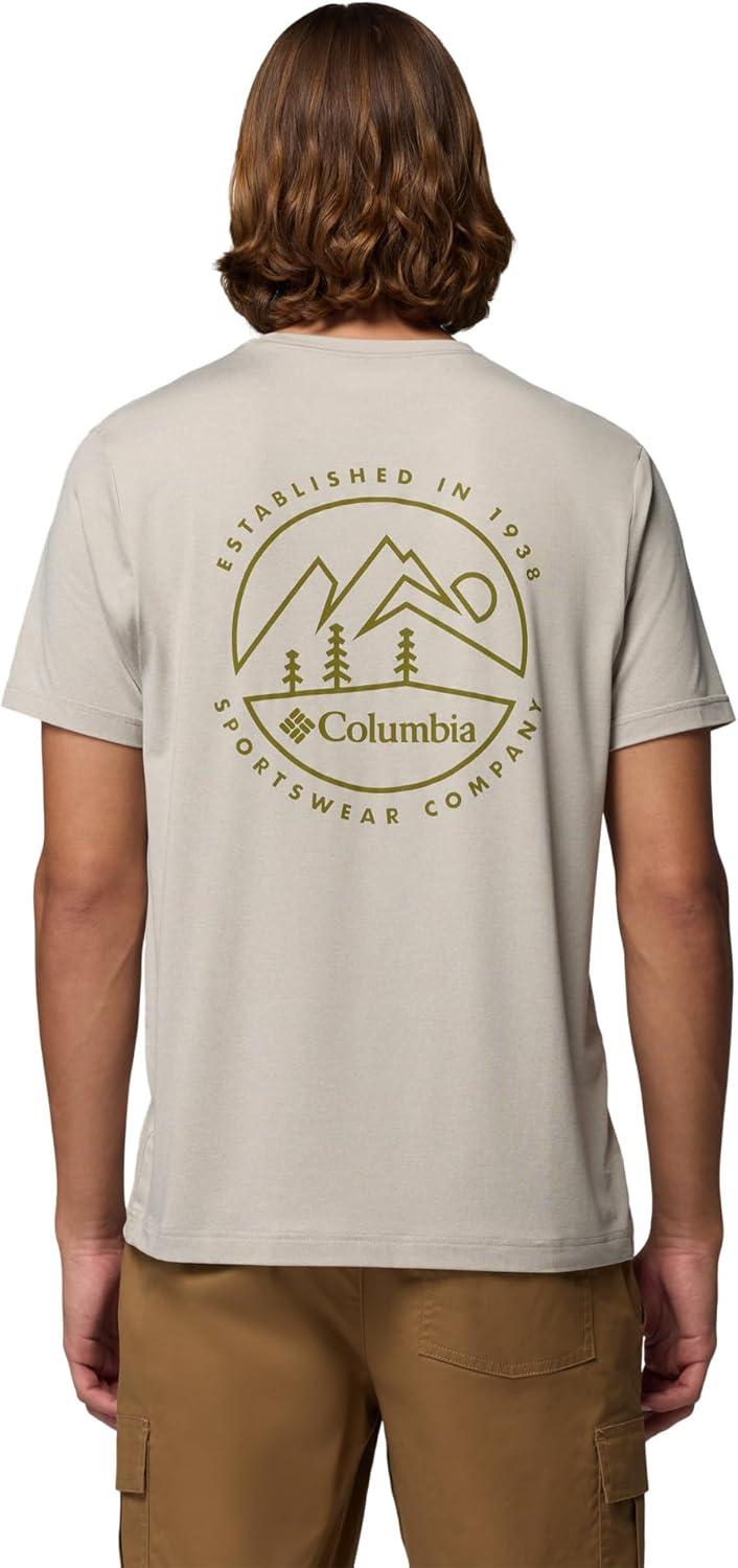 imageColumbia Mens Parsons Point Short Sleeve Back Graphic TeeDark Stone HeatherLinear Peaks