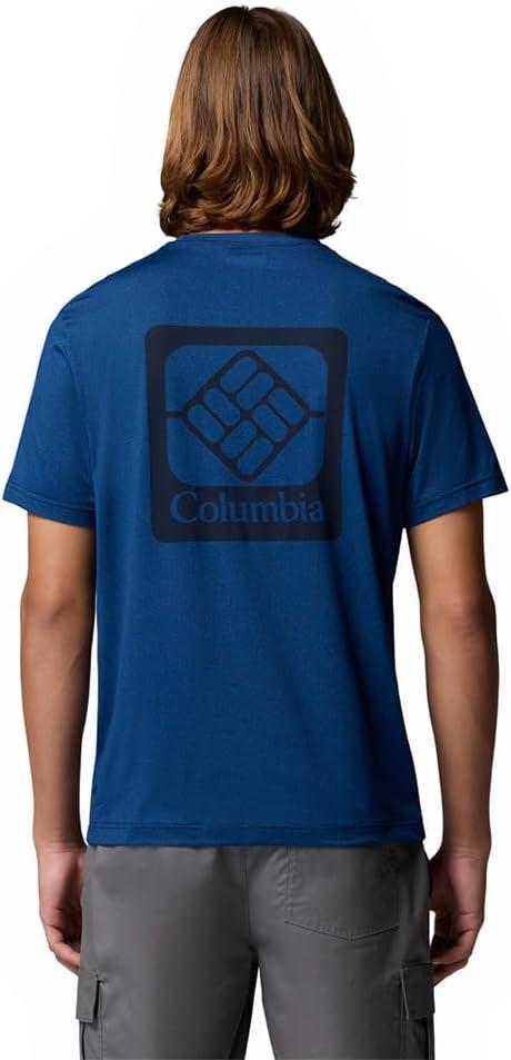 imageColumbia Mens Parsons Point Short Sleeve Back Graphic TeeMountain Blue HeatherAthletic Gem Badg
