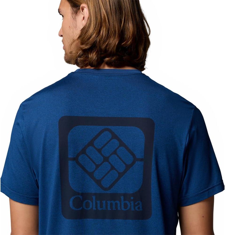 imageColumbia Mens Parsons Point Short Sleeve Back Graphic TeeMountain Blue HeatherAthletic Gem Badg