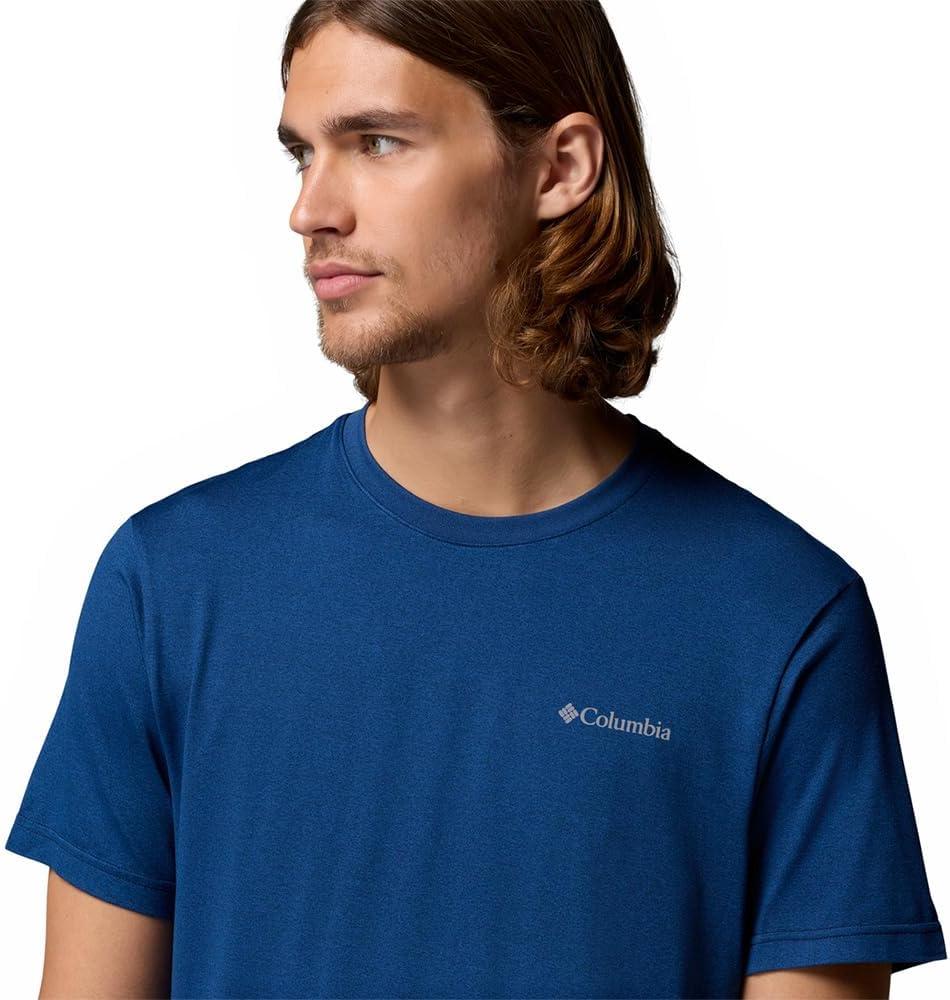 imageColumbia Mens Parsons Point Short Sleeve Back Graphic TeeMountain Blue HeatherAthletic Gem Badg