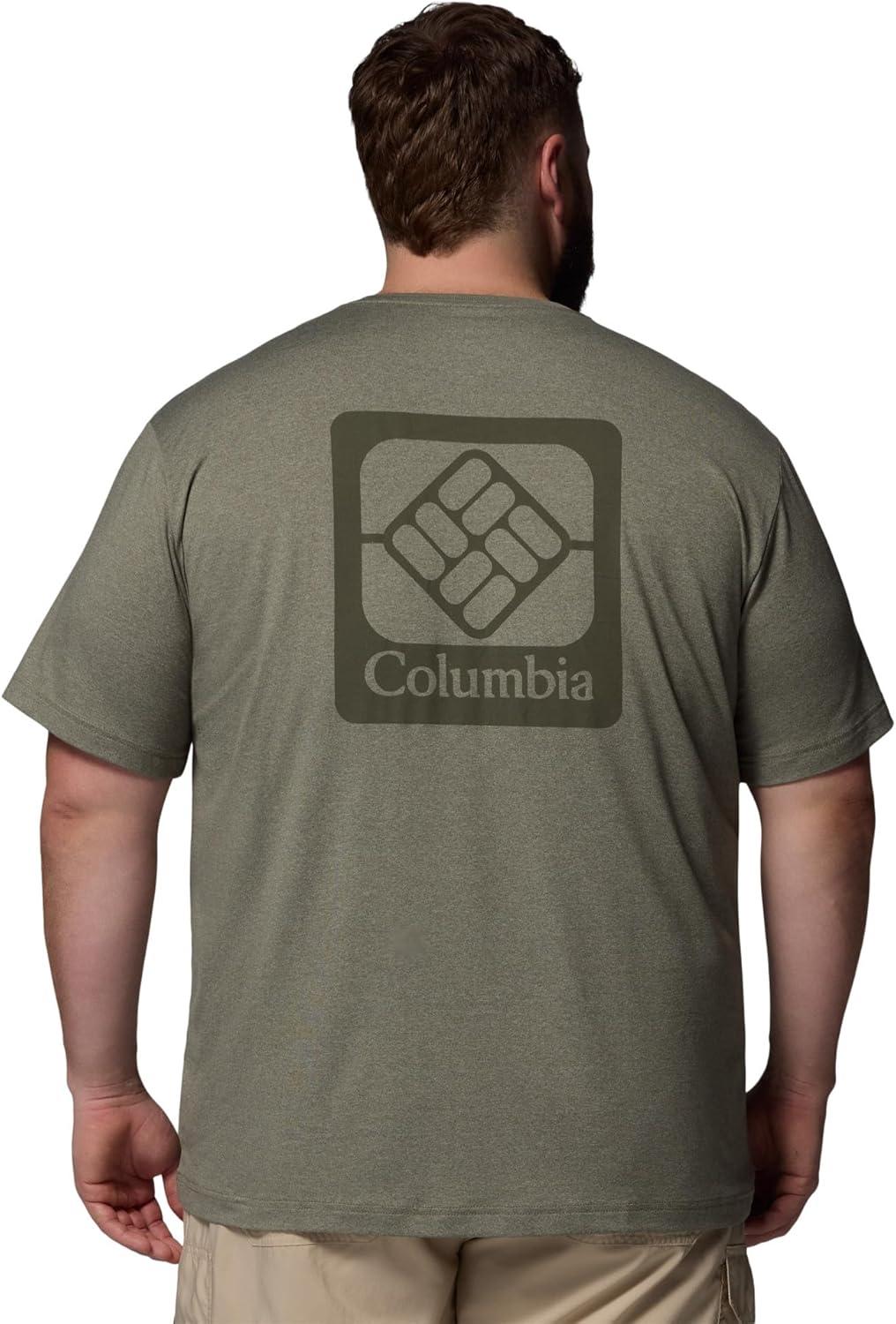 imageColumbia Mens Parsons Point Short Sleeve Back Graphic TeeStone Green HeatherAthletic Gem Badge