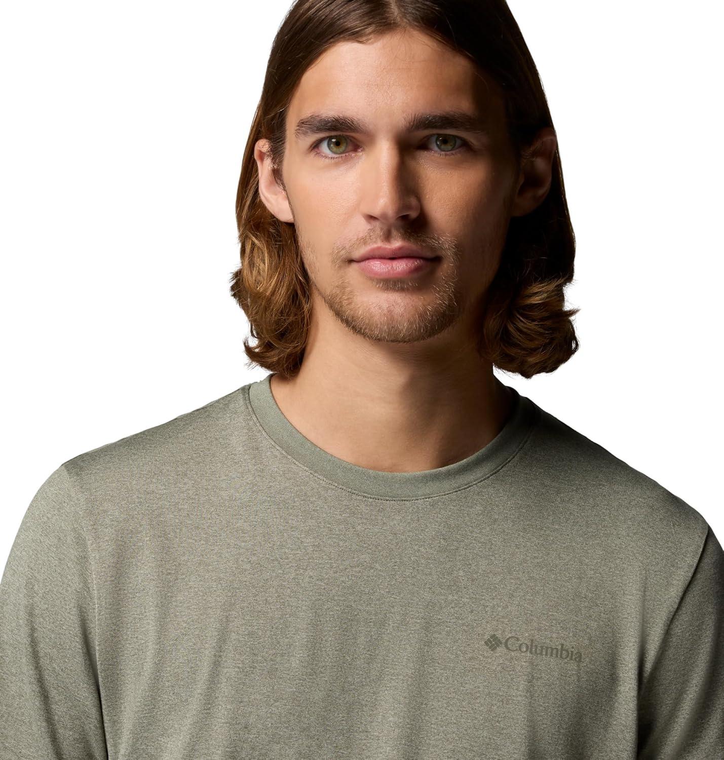 imageColumbia Mens Parsons Point Short Sleeve Back Graphic TeeStone Green HeatherAthletic Gem Badge