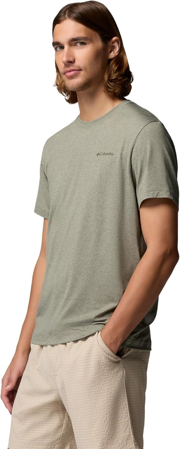 imageColumbia Mens Parsons Point Short Sleeve Back Graphic TeeStone Green HeatherAthletic Gem Badge