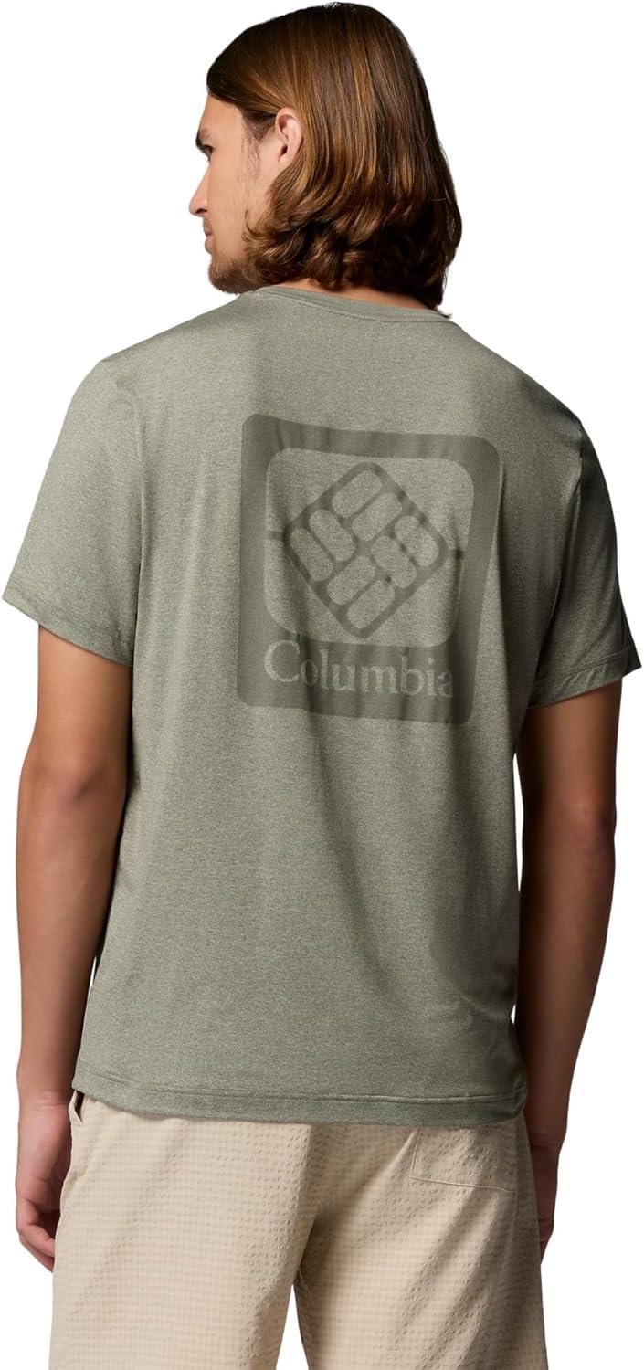 imageColumbia Mens Parsons Point Short Sleeve Back Graphic TeeStone Green HeatherAthletic Gem Badge