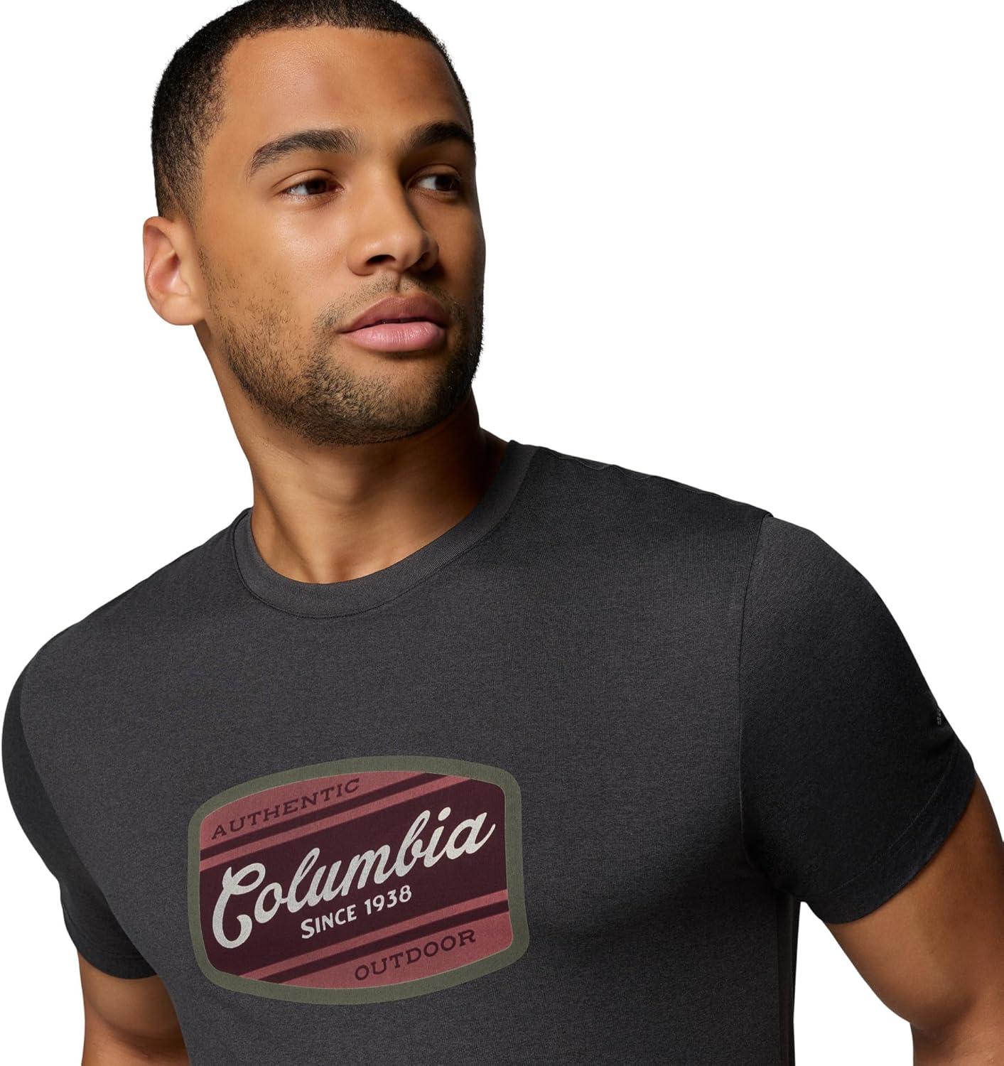 imageColumbia Mens Parsons Point Short Sleeve Graphic TeeBlack HeatherBadge Label