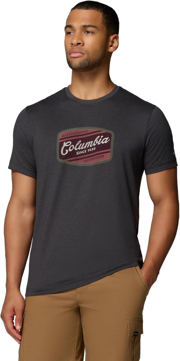 imageColumbia Mens Parsons Point Short Sleeve Graphic TeeBlack HeatherBadge Label