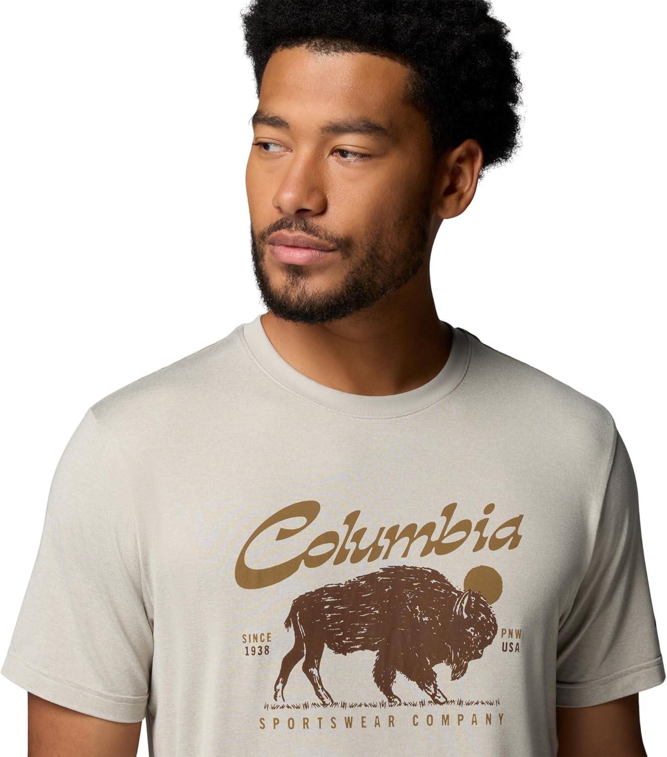 imageColumbia Mens Parsons Point Short Sleeve Graphic TeeDark Stone HeatherRetro Roamer