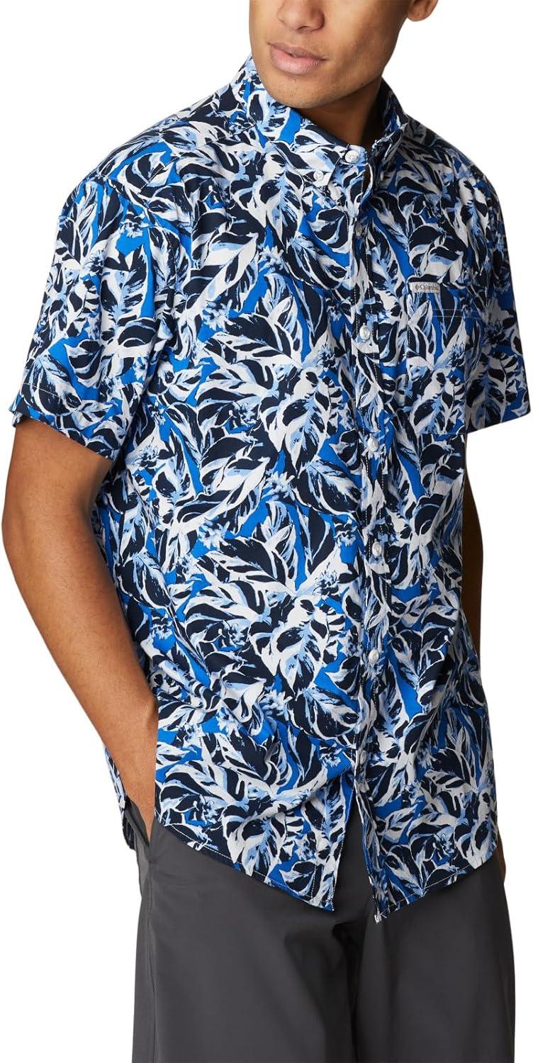 imageColumbia Mens Rapid Rivers Printed Short Sleeve Shirt Comfort StretchBright Indigo Leaf Camo