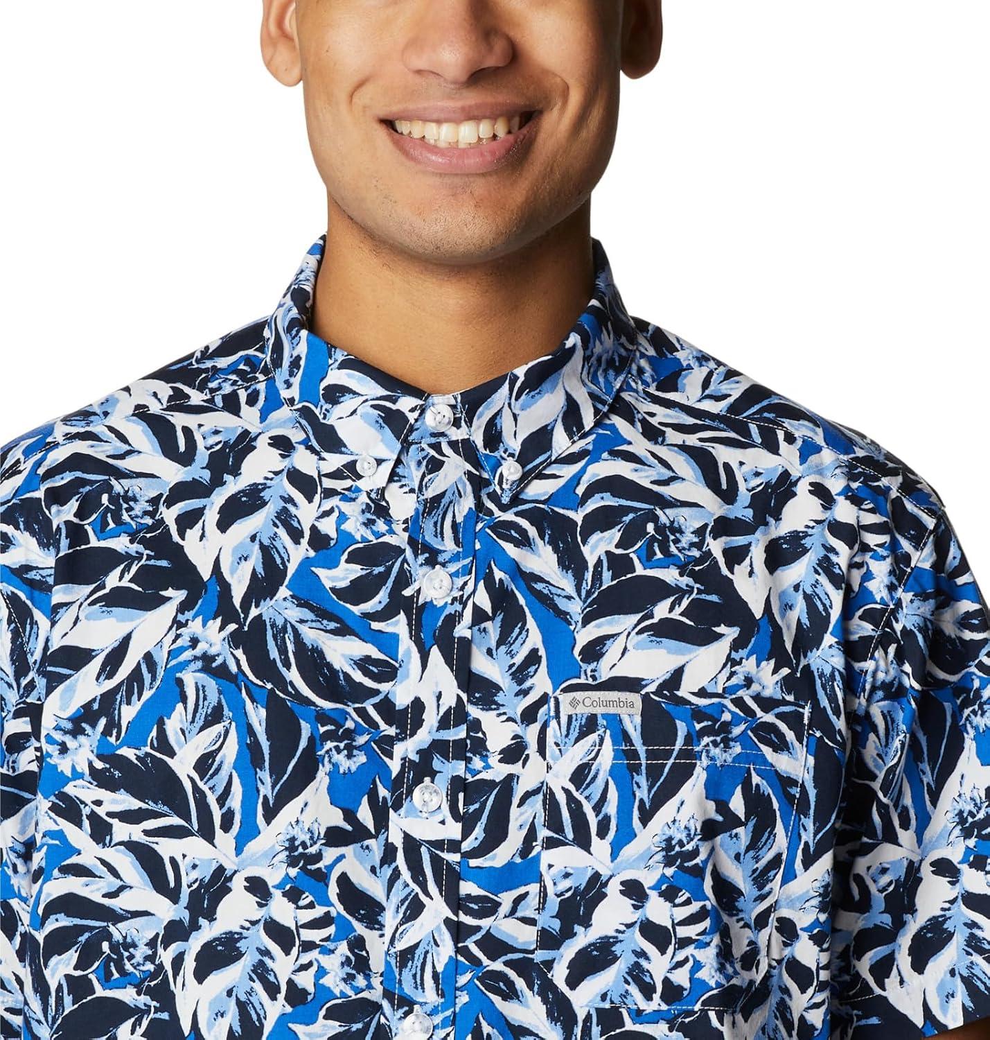imageColumbia Mens Rapid Rivers Printed Short Sleeve Shirt Comfort StretchBright Indigo Leaf Camo