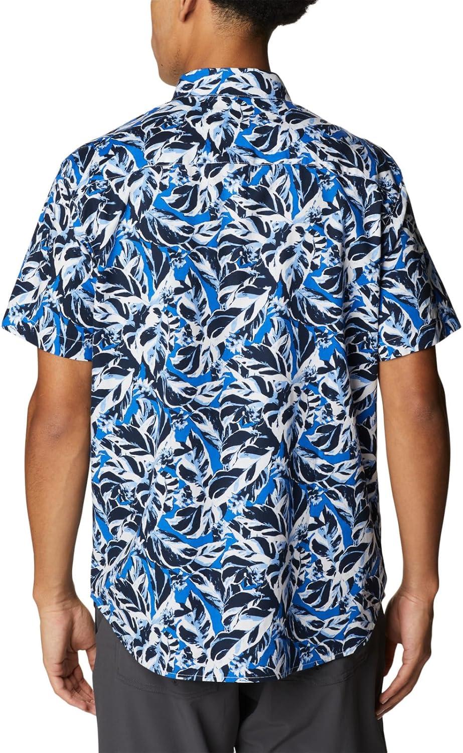 imageColumbia Mens Rapid Rivers Printed Short Sleeve Shirt Comfort StretchBright Indigo Leaf Camo