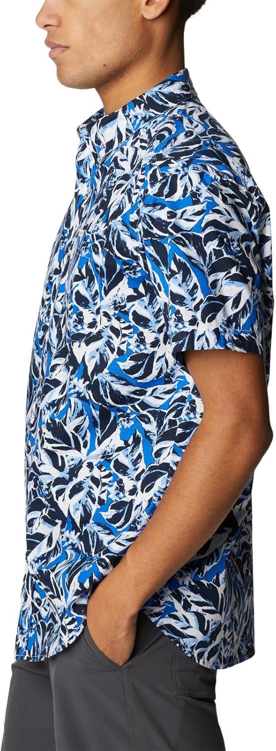 imageColumbia Mens Rapid Rivers Printed Short Sleeve Shirt Comfort StretchBright Indigo Leaf Camo