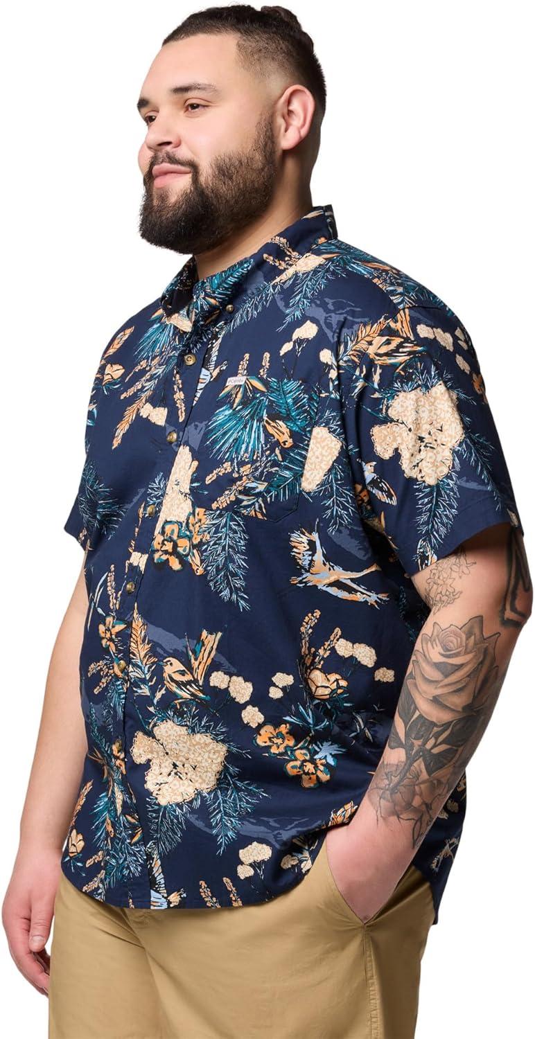imageColumbia Mens Rapid Rivers Printed Short Sleeve Shirt Comfort StretchCollegiate Navy Outbacked