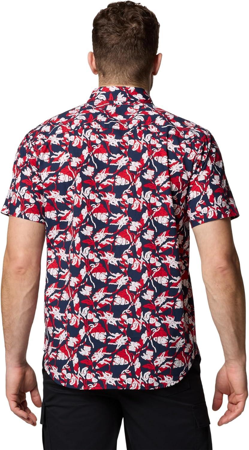 imageColumbia Mens Rapid Rivers Printed Short Sleeve Shirt Comfort StretchCollegiate Navy Vined